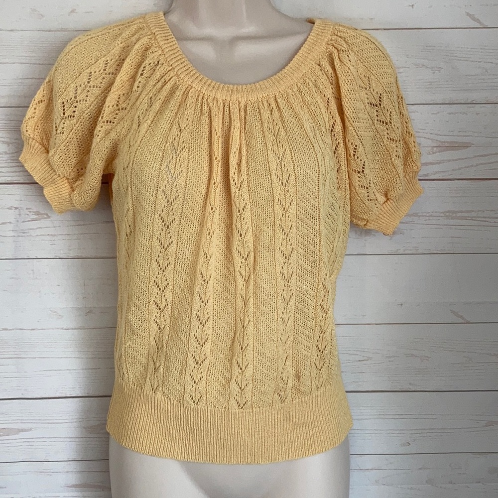 Freya Strickmoden Sz S Yellow Open Knit Sweater